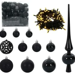 vidaXL - Kunstkerstboom met zwarte ballen 180 cm - Groen en wit - PVC en hout Outlet