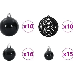 vidaXL - Kunstkerstboom met zwarte ballen 180 cm - Groen en wit - PVC en hout Outlet