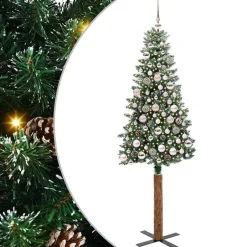 vidaXL - Kunstkerstboom met roze ballen 180 cm - Groen en wit - PVC en hout Clearance