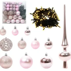 vidaXL - Kunstkerstboom met roze ballen 180 cm - Groen en wit - PVC en hout Clearance