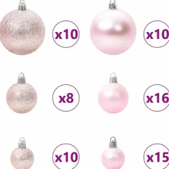 vidaXL - Kunstkerstboom met roze ballen 180 cm - Groen en wit - PVC en hout Clearance
