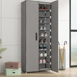 vidaXL - 10-lagen Schoenenkast met 2 deuren - Grijs - Stof - 60x30x166 cm