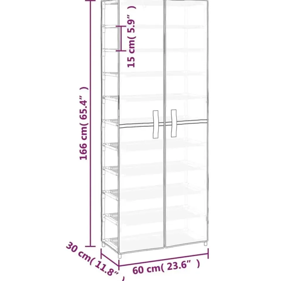 vidaXL - 10-lagen Schoenenkast met 2 deuren - Grijs - Stof - 60x30x166 cm