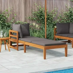 vidaXL - Ligbed met 1 armleuning - Grijs - Acaciahout Discount
