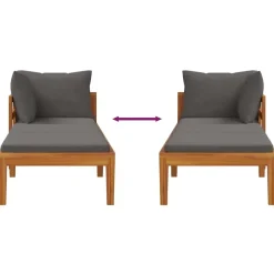 vidaXL - Ligbed met 1 armleuning - Grijs - Acaciahout Discount