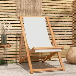 vidaXL - Ligstoel - Crème - Teakhout Hot