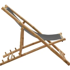 vidaXL - Ligstoel - Donkergrijs - Bamboe en canvas Clearance