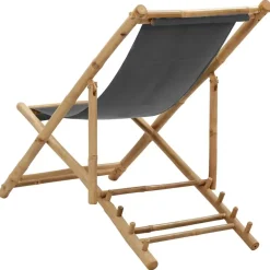 vidaXL - Ligstoel - Donkergrijs - Bamboe en canvas Clearance