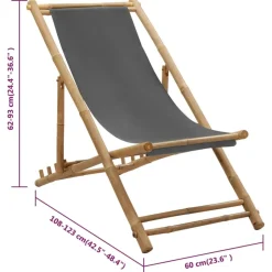 vidaXL - Ligstoel - Donkergrijs - Bamboe en canvas Clearance
