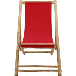 vidaXL - Ligstoel - Rood - Bamboe en canvas Outlet