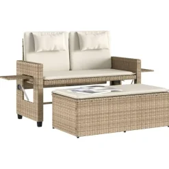 vidaXL - Loungebanken Verstelbare met crème kussens - Beige - 113x61x87 cm Clearance