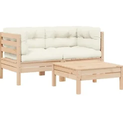 vidaXL - Loungeset - Crème - Grenenhout - 3 stuks - Met kussens Outlet