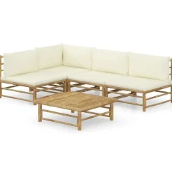vidaXL - Loungeset - Crèmewitte - Bamboe - 5 stuks - Met kussens Online