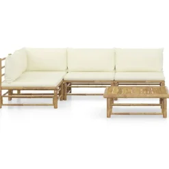 vidaXL - Loungeset - Crèmewitte - Bamboe - 5 stuks - Met kussens Online