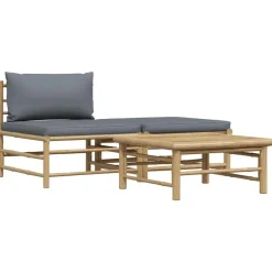 vidaXL - Loungeset - Donkergrijze - Bamboe - 3 stuks - Met kussens Hot