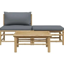 vidaXL - Loungeset - Donkergrijze - Bamboe - 3 stuks - Met kussens Hot
