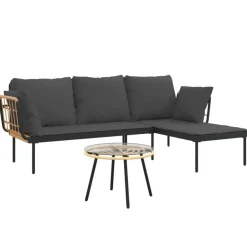 vidaXL - Loungeset - Donkergrijs - Poly rattan - 3 stuks - Met kussens Clearance