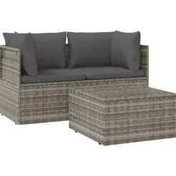 vidaXL - Loungeset - Grijs - Poly rattan - 3 stuks - Met kussens Online