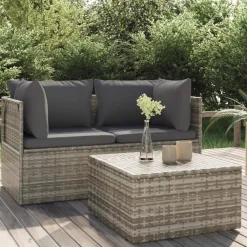 vidaXL - Loungeset - Grijs - Poly rattan - 3 stuks - Met kussens Online