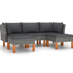 vidaXL - Loungeset - Grijs - Poly rattan - 5 stuks - Met kussens Outlet