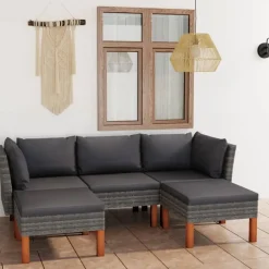 vidaXL - Loungeset - Grijs - Poly rattan - 5 stuks - Met kussens Outlet