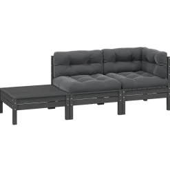 vidaXL - Loungeset - Grijs - Grenenhout - 3 stuks - Met kussens Clearance