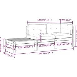 vidaXL - Loungeset - Grijs - Grenenhout - 3 stuks - Met kussens Clearance