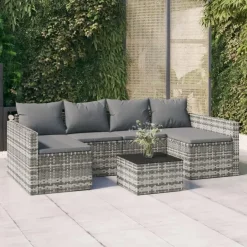vidaXL - Loungeset - Grijs - Poly rattan - 2 stuks -Met kussens Best