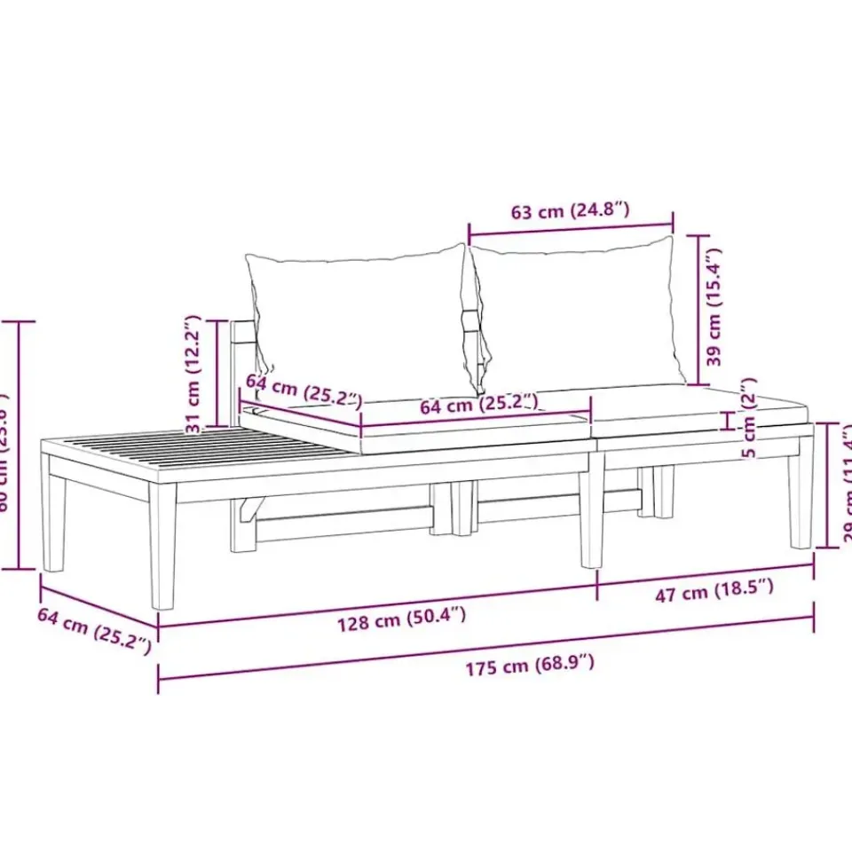 vidaXL - Loungeset - Grijs - Acaciahout - 2 stuks - Met kussens Sale