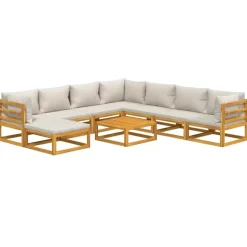 vidaXL - Loungeset - Lichtgrijze - Acaciahout - 9 stuks - Met kussens New