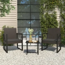 vidaXL - Loungeset - Zwart - Poly rattan - 3 stuks - Met kussens Clearance