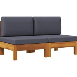 vidaXL - Middenbanken - Grijs - Acaciahout - 2 stuks - Met kussens Sale