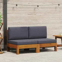 vidaXL - Middenbanken - Grijs - Acaciahout - 2 stuks - Met kussens Sale