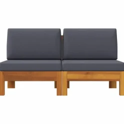vidaXL - Middenbanken - Grijs - Acaciahout - 2 stuks - Met kussens Sale