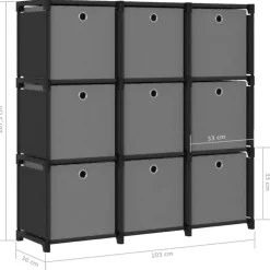 vidaXL - Opbergkast - Zwart - Stof - 9-vaks Online