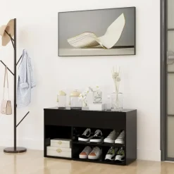 vidaXL - Schoenenbank - Zwart - Bewerkt hout - 80 x 30 x 45 cm