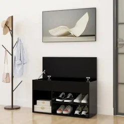 vidaXL - Schoenenbank - Zwart - Bewerkt hout - 80 x 30 x 45 cm