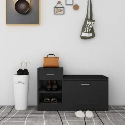 vidaXL - Schoenenbank - Zwart - Bewerkt hout Best
