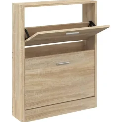 vidaXL - Schoenenkast 4 paar met 2 kleppen - Hout eiken - Hout - 59x17x81 cm Hot