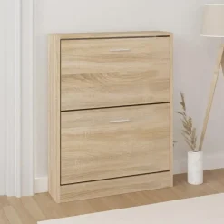 vidaXL - Schoenenkast 4 paar met 2 kleppen - Hout eiken - Hout - 59x17x81 cm Hot