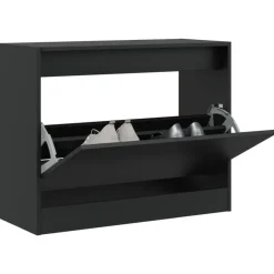 vidaXL - Schoenenkast 3 paar met 1 klep - Zwart - Bewerkt hout - 80x34x63 cm