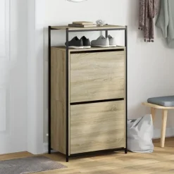 vidaXL - Schoenenkast 6 paar met 2 kleppen - Sonoma eiken - Hout - 60x34x112 cm Hot