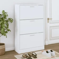 vidaXL - Schoenenkast 6 paar met 3 kleppen - Wit - Bewerkt hout - 63x24x103 cm Best