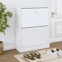 vidaXL - Schoenenkast 4 paar met 2 kleppen - Hoogglans wit - Hout - 63x24x81 cm Discount