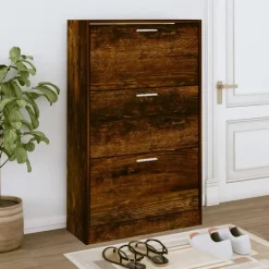 vidaXL - Schoenenkast 6 paar met 3 kleppen - Gerookt eiken - Hout - 63x24x103 cm Clearance