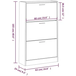 vidaXL - Schoenenkast 6 paar met 3 kleppen - Gerookt eiken - Hout - 63x24x103 cm Clearance