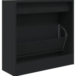 vidaXL - Schoenenkast 2 paar met 1 klep - Zwart - Bewerkt hout - 60x21x57 cm Clearance