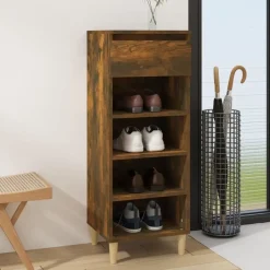 vidaXL - Schoenenkast 4 paar met lade - Gerookt eiken - Hout - 40x36x105 cm Best
