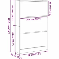 vidaXL - Schoenenkast met 3 kleppen 9 paar - Zwart eiken - 80x21x125,5 cm