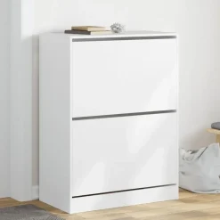 vidaXL - Schoenenkast met 2 kleppen 18 paar - Wit - Bewerkt hout - 80x42x108 cm New